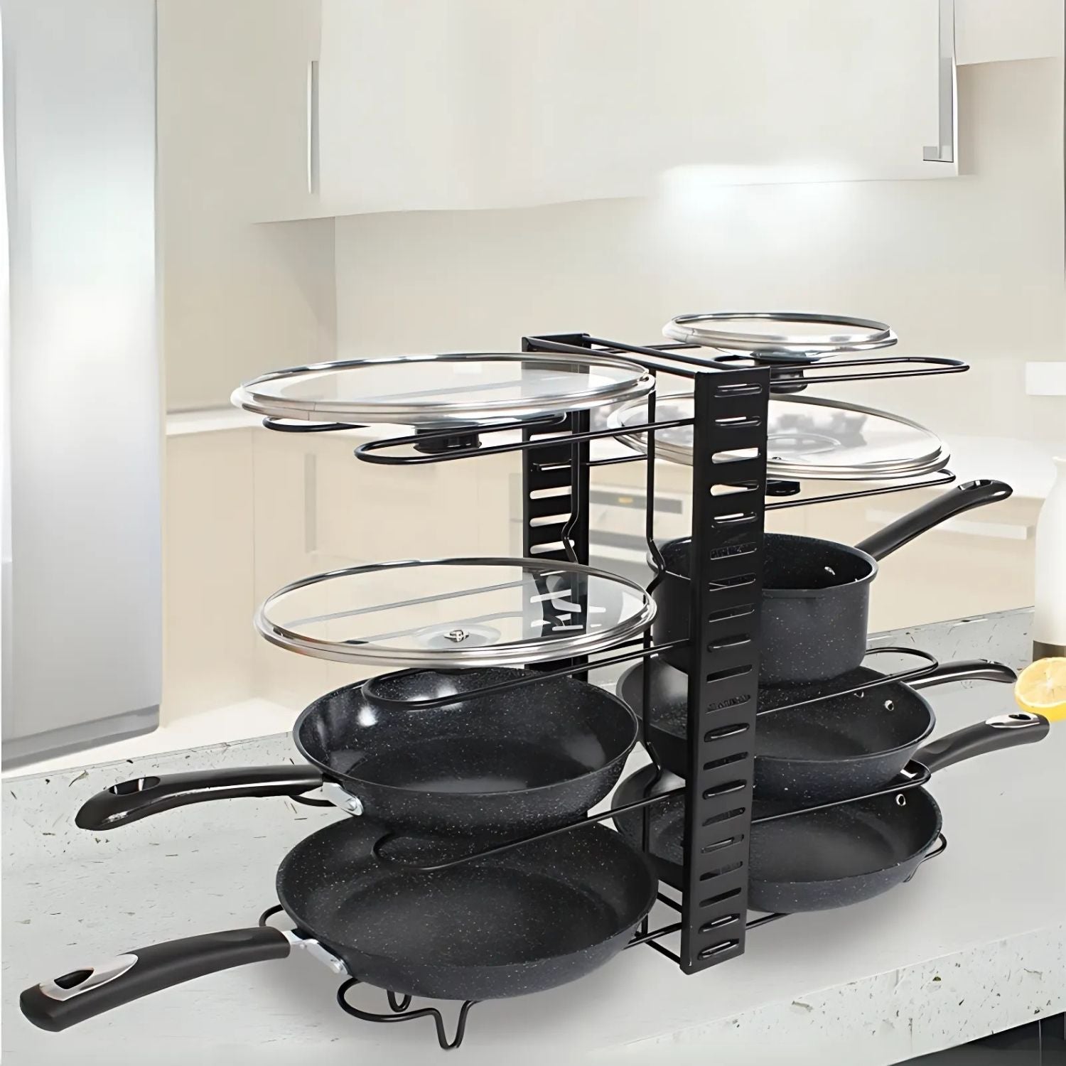 Estante organizador vertical. Ideal para ollas y sartenes. Estantería ajustable de 8 niveles. Para cocina Repisa de Almacenamiento.