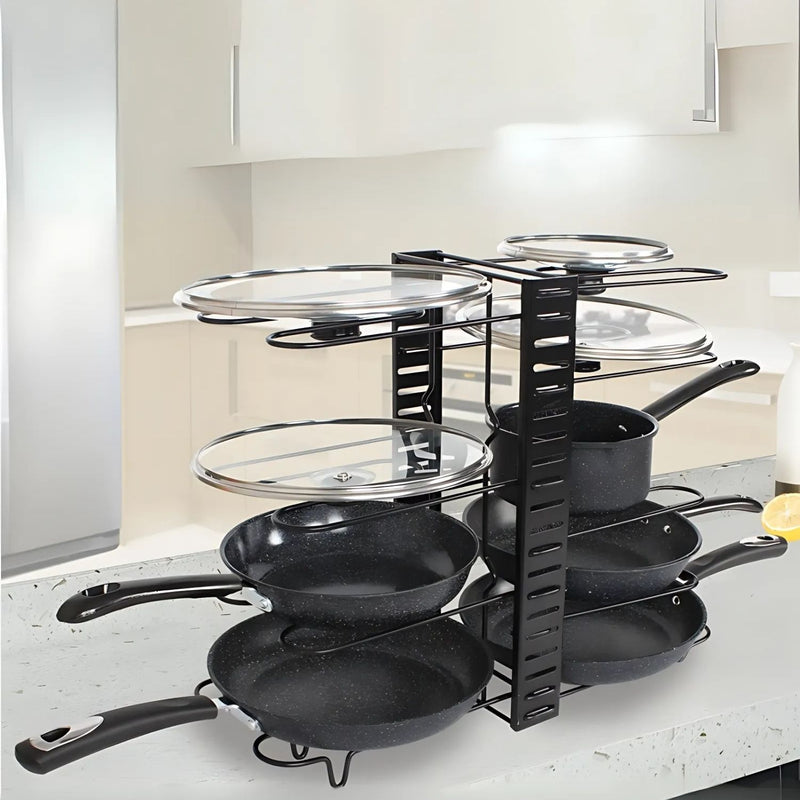 Estante organizador vertical. Ideal para ollas y sartenes. Estantería ajustable de 8 niveles. Para cocina Repisa de Almacenamiento.