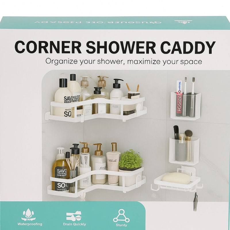 Repisa esquinera de ducha de esquina 26x25.5x8cm blanco de hierro para baño compacto y organizado. Organizador Esquinero Para Baño