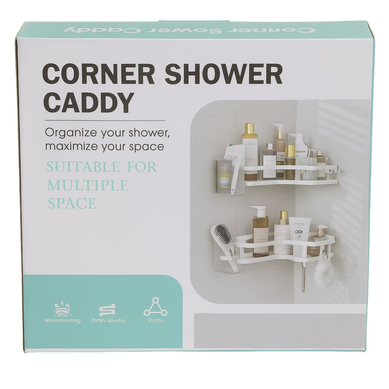 Repisa esquinera ducha de esquina 25.5x26x5.5 cm blanco de hierro  para múltiples espacios. Organizador esquinero para baño.