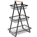 Organizador de Frutas y Vegetales  3 niveles 49x33 cm color negro en hierro con diseño apilable. Cesta Frutera. Cocina