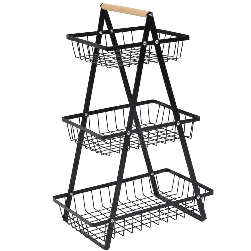 Organizador de Frutas y Vegetales  3 niveles 49x33 cm color negro en hierro con diseño apilable. Cesta Frutera. Cocina