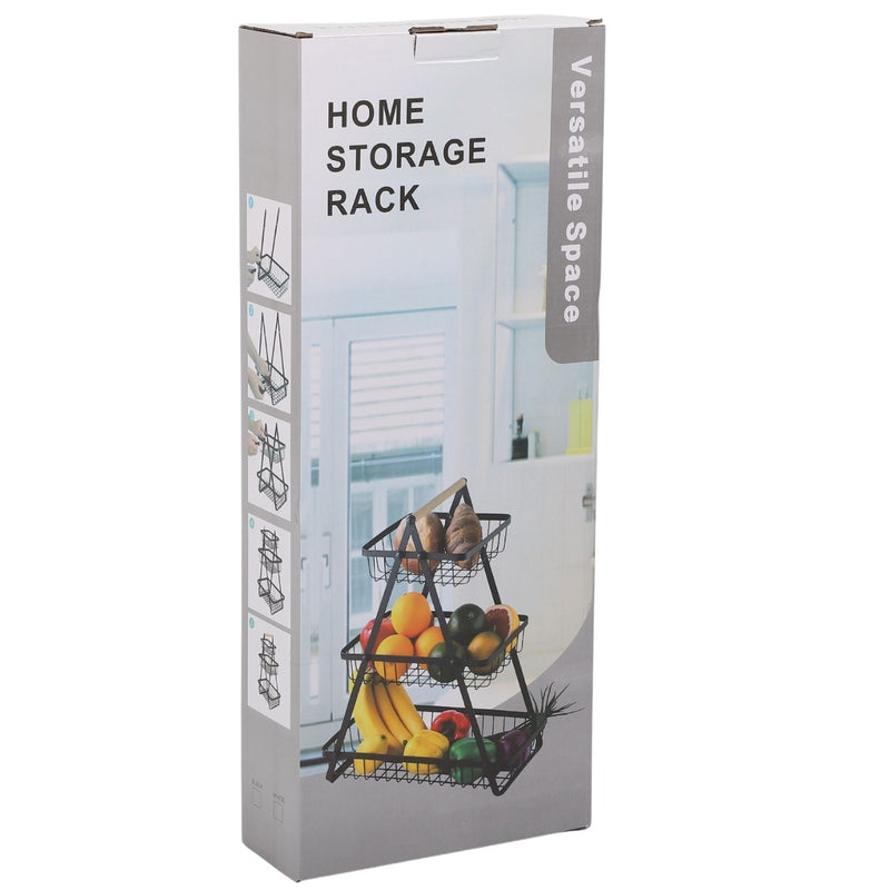 Organizador de Frutas y Vegetales  3 niveles 49x33 cm color negro en hierro con diseño apilable. Cesta Frutera. Cocina