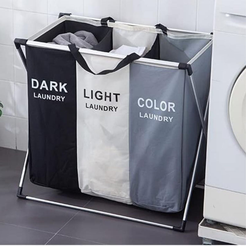 Cesta de ropa sucia plegable Cestos de 3 compartimentos 65x36x58 cm de aluminio plegable desmontable. Canasto Clasificador Para Baño O Lavandería