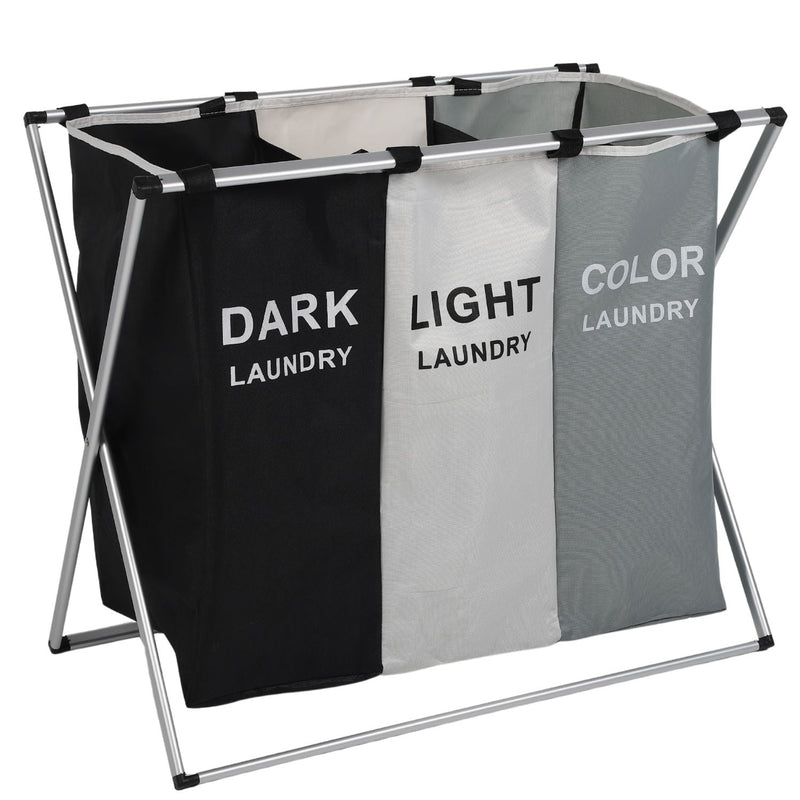 Cesta de ropa sucia plegable Cestos de 3 compartimentos 65x36x58 cm de aluminio plegable desmontable. Canasto Clasificador Para Baño O Lavandería