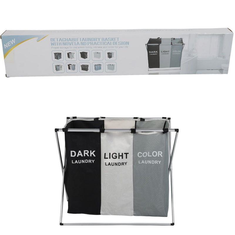 Cesta de ropa sucia plegable Cestos de 3 compartimentos 65x36x58 cm de aluminio plegable desmontable. Canasto Clasificador Para Baño O Lavandería