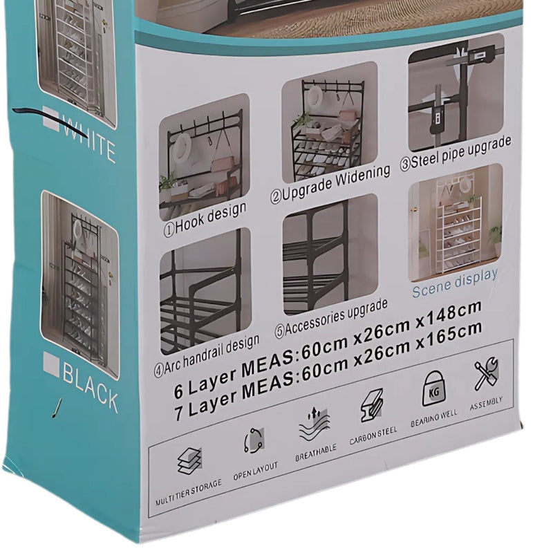 Zapatera Organizador de zapatos, sombreros y accesorios multifuncional 60x26x165 cm de hierro . Perchero Zapatero Estante.