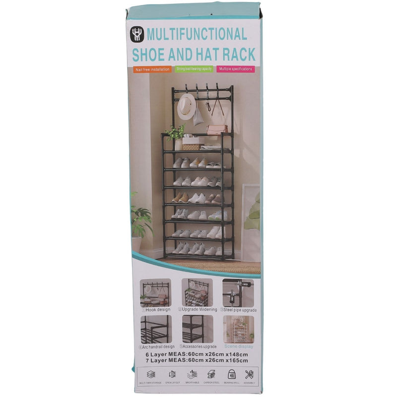 Zapatera Organizador de zapatos, sombreros y accesorios multifuncional 60x26x165 cm de hierro . Perchero Zapatero Estante.