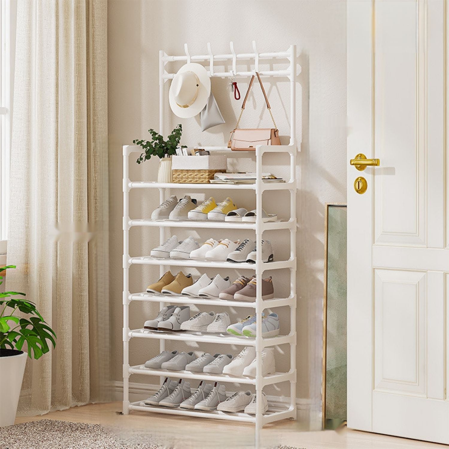 Zapatera Organizador de zapatos, sombreros y accesorios multifuncional 60x26x165 cm de hierro . Perchero Zapatero Estante.