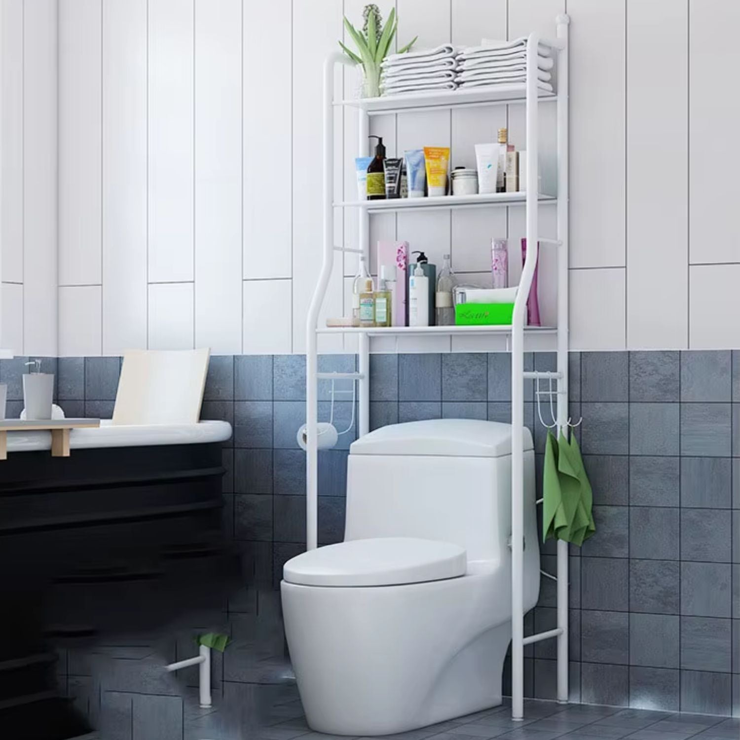 Estante organizador para inodoro 3 niveles, color blanco, de hierro, tamaño 47x26x152cm. Anaquel sobre Inodoro.