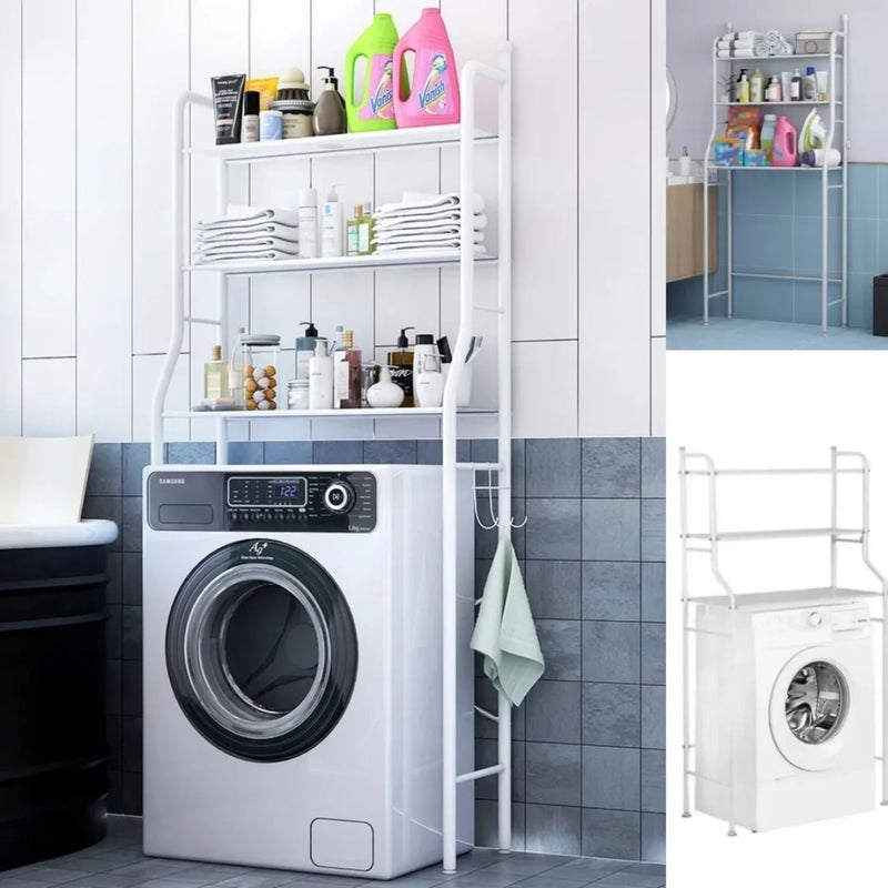 Estante Organizador para Lavadora de 3 Niveles Metálico Color Blanco 65x26x152cm. Rack para Lavandería