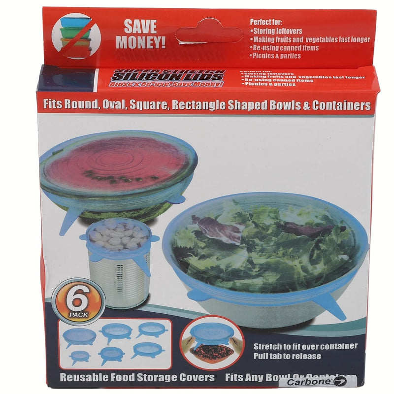 Fundas de silicona reutilizables para alimentos tapas elásticas grado alimenticio. Set de 6 piezas. Tapas de Silicona de Cocina