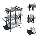 Estante organizador de equipos deportivos 3 niveles con ruedas 81x32.5x80.5cm hierro multiuso con ganchos y canastas. Rack estanteria