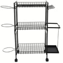 Estante organizador de equipos deportivos 3 niveles con ruedas 81x32.5x80.5cm hierro multiuso con ganchos y canastas. Rack estanteria