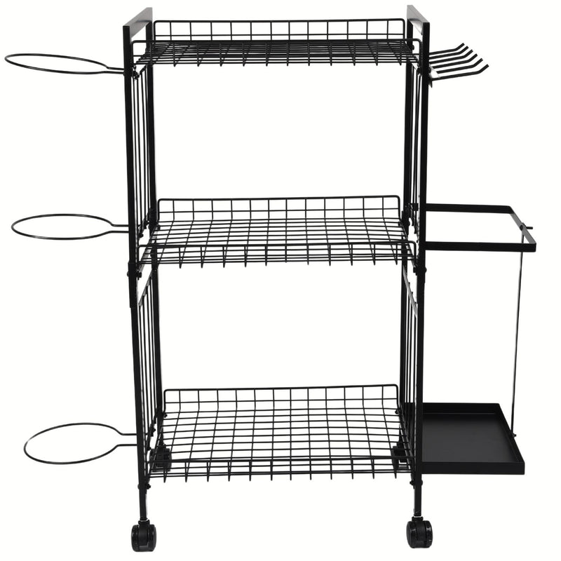 Estante organizador de equipos deportivos 3 niveles con ruedas 81x32.5x80.5cm hierro multiuso con ganchos y canastas. Rack estanteria