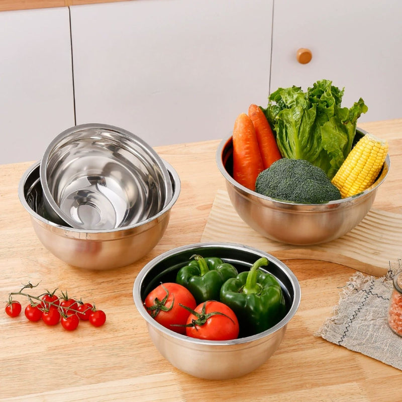 Tazones bowl De Acero Inoxidable Con Tapa. Multifuncionales Colores surtidos. (Set de 5piezas) Tamaños 18-26cm  Bowl de cocina. Base antideslizante