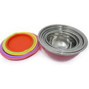 Tazones bowl De Acero Inoxidable Con Tapa. Multifuncionales Colores surtidos. (Set de 5piezas) Tamaños 18-26cm  Bowl de cocina. Base antideslizante