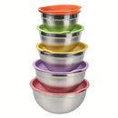 Tazones bowl De Acero Inoxidable Con Tapa. Multifuncionales Colores surtidos. (Set de 5piezas) Tamaños 18-26cm  Bowl de cocina. Base antideslizante