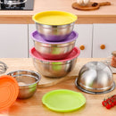 Tazones bowl De Acero Inoxidable Con Tapa. Multifuncionales Colores surtidos. (Set de 5piezas) Tamaños 18-26cm  Bowl de cocina. Base antideslizante