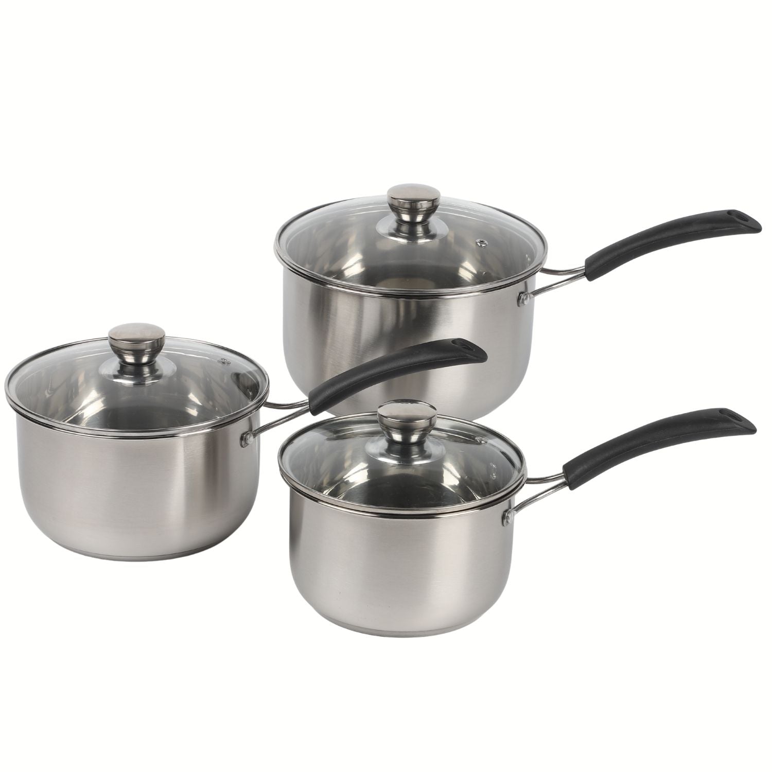 Ollas de Acero Inoxidable Antiadherente para cocinar y calentar. Tamaños16-18-20 cm para Inducción y Estufa de Gas.100% Libre de Teflón. Set de 3 ollas. Cacerolas.