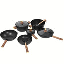 Ollas Antiadherentes de Aluminio Forjado con  Mármol Negro  incluyen Tapa de Vidrio y Mango Tipo Madera 100%Libre de teflon. Set de 15 piezas.