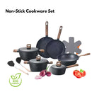 Ollas Antiadherentes de Aluminio Forjado con  Mármol Negro  incluyen Tapa de Vidrio y Mango Tipo Madera 100%Libre de teflon. Set de 15 piezas.