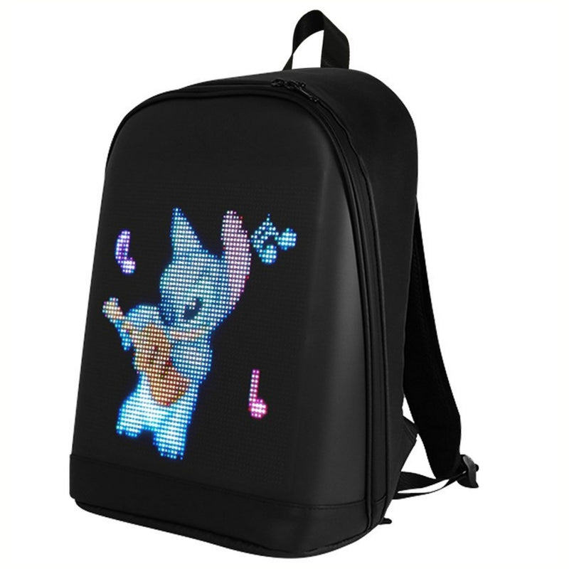 Mochila LED Negra Inteligente con Pantalla Animada, Bluetooth y Power Bank 35.5x29x13cm Impermeable. Backpack Morral