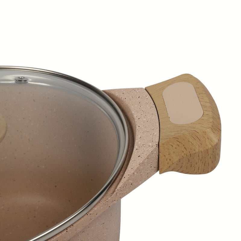 Ollas Antiadherentes 9 Piezas con Revestimiento de Granito, Aluminio Forjado, Color Beige.  Eco-Friendly. Set de 9 piezas. Batería de Cocina. Libre de teflon