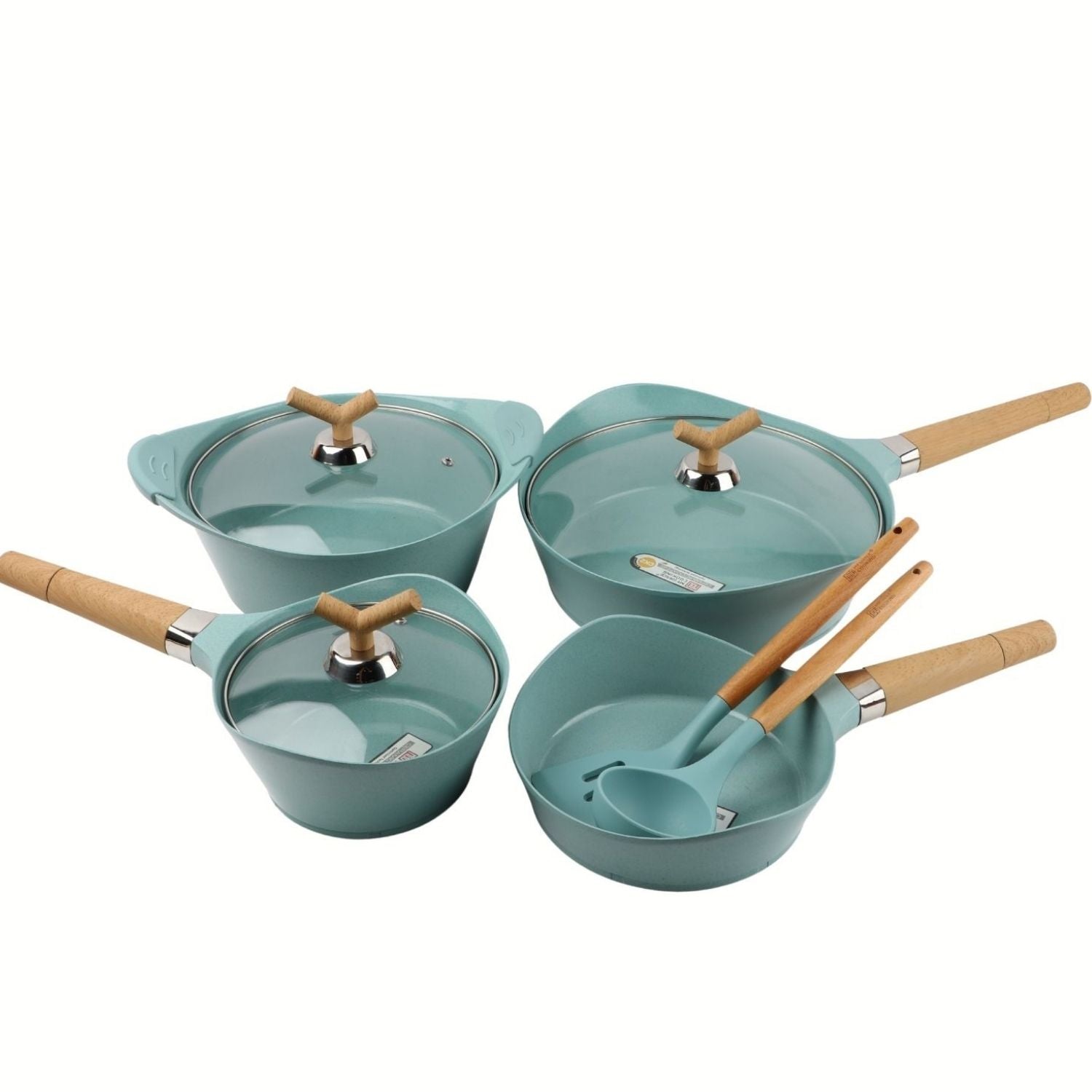 Ollas de Cerámica en Acabado Jade de Aluminio Fundido con Revestimiento Antiadherente Cerámico Eco-Friendly. Ideal para cocinas de Inducción. Batería de cocina.