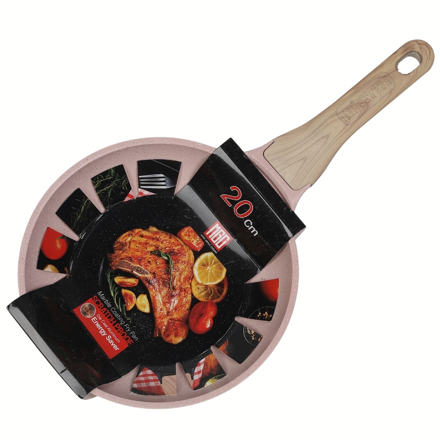 Sartén Antiadherente ceramico 20cm Color Rosa con Mango Imitación Madera en  Aluminio Forjado. Eco-Friendly 100% libre de teflon