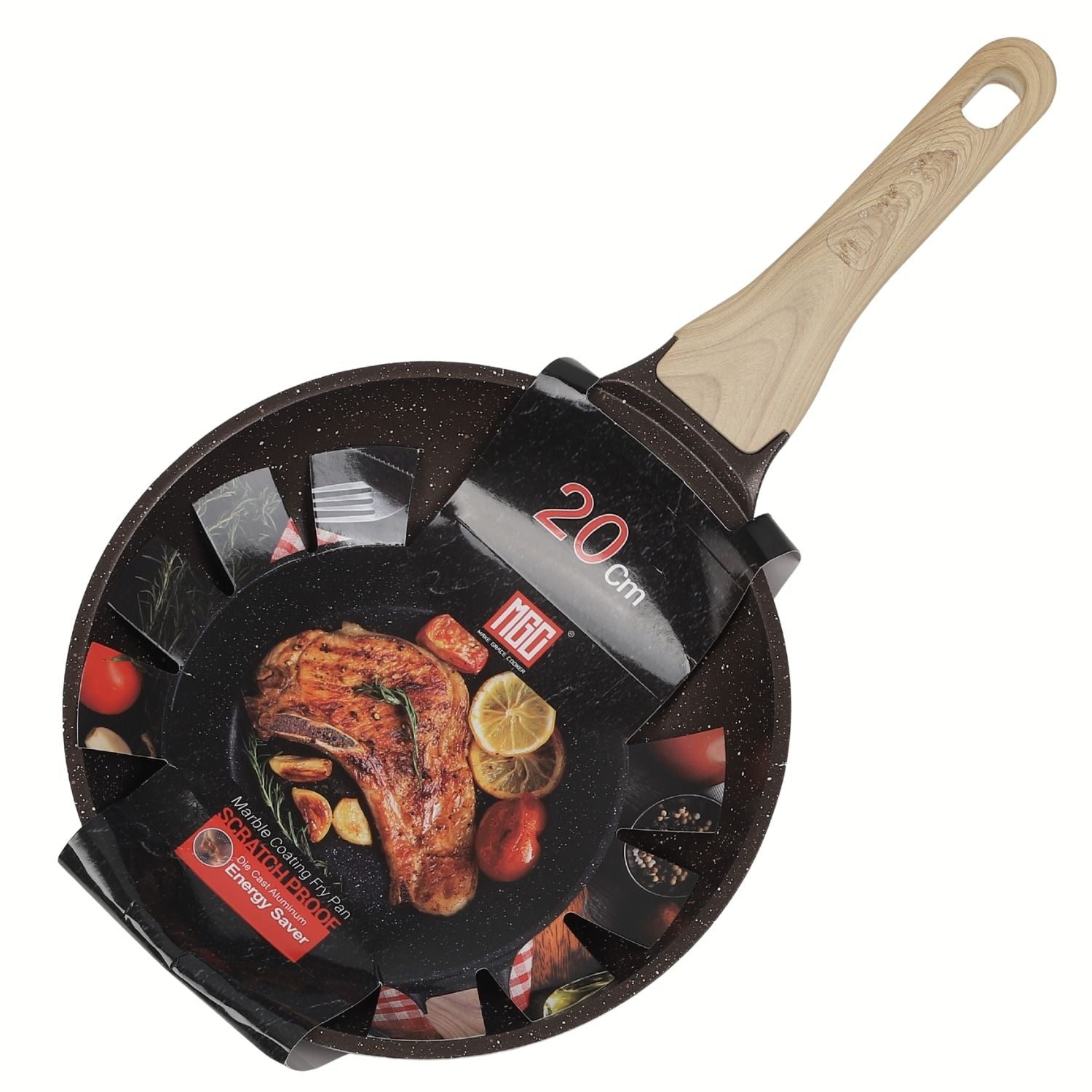 Sartén Antiadherente ceramico 20cm Color Marrón con Mango Imitación Madera. Aluminio Forjado Eco Friendly 100% libre de teflon