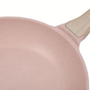 Sartén Antiadherente ceramico 28cm Color Rosa con Mango Imitación Madera. Aluminio Forjado Eco Friendly 100% libre de teflon