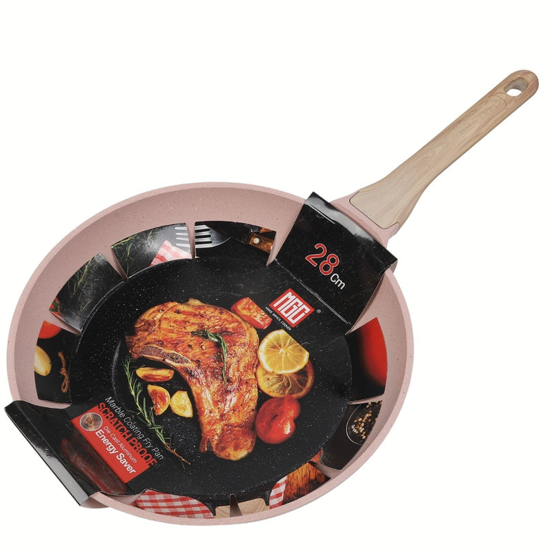 Sartén Antiadherente ceramico 28cm Color Rosa con Mango Imitación Madera. Aluminio Forjado Eco Friendly 100% libre de teflon
