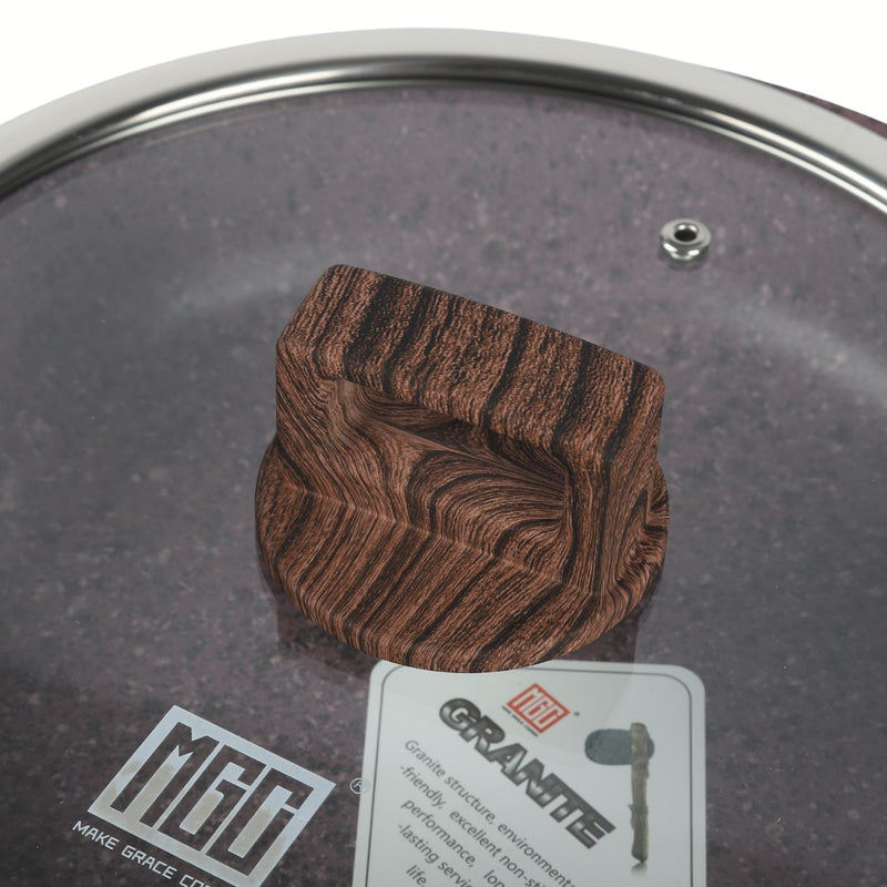 Sartén Antiadherente ceramico 24cm con Tapa Color Marrón Rojizo. Mango Imitación Madera, Eco Friendly 100% libre de teflon