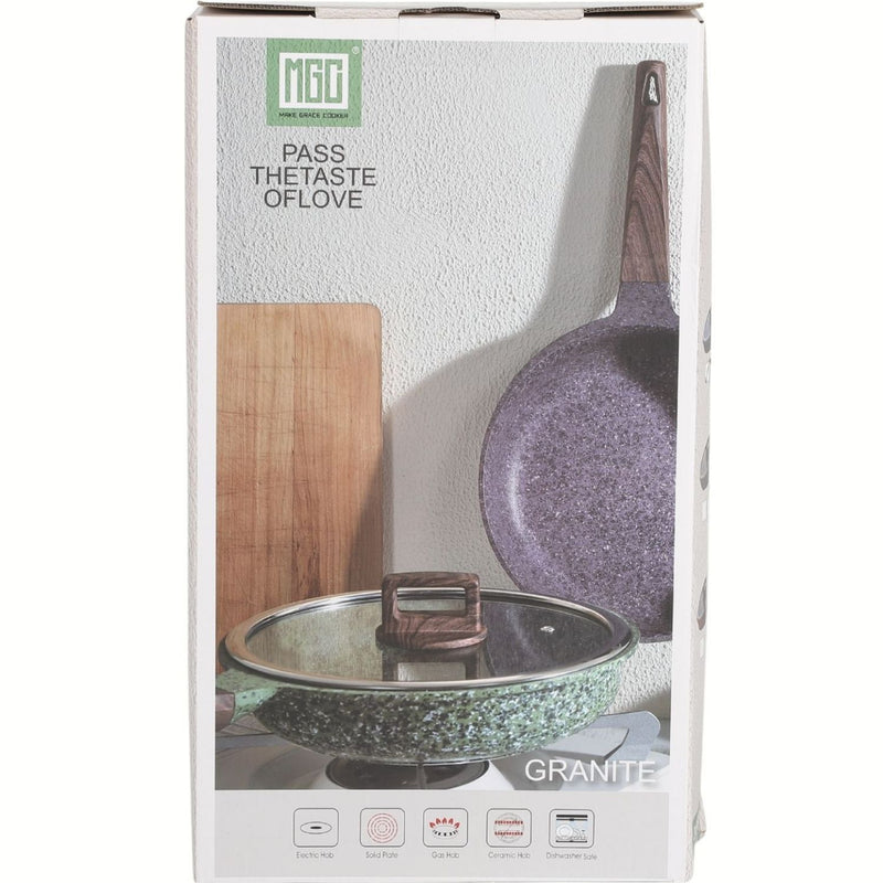 Sartén Antiadherente ceramico 24cm con Tapa Color Marrón Rojizo. Mango Imitación Madera, Eco Friendly 100% libre de teflon