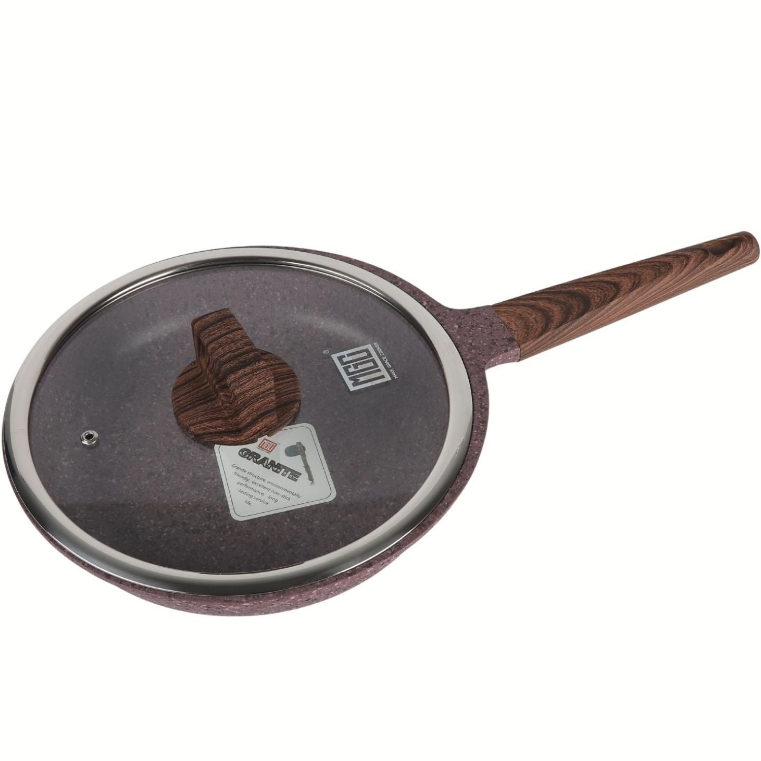 Sartén Antiadherente ceramico 24cm con Tapa Color Marrón Rojizo. Mango Imitación Madera, Eco Friendly 100% libre de teflon