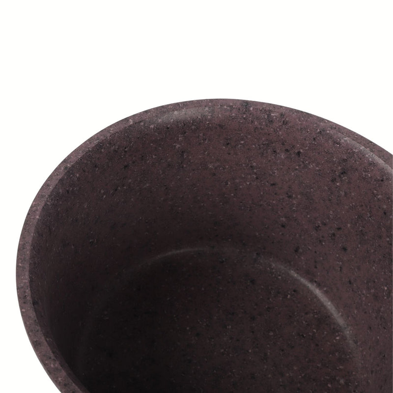 Olla Multifunción ceramica Antiadherente 16cm con Tapa de Vidrio Color Marrón Rojizo  Mango Imitación Madera-Eco Friendly 100% libre de teflon