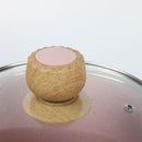 Ollas y Sartén ceramico Antiadherente  9 Piezas Color Rosado Granito, Mango Efecto Madera, 100% libre de teflon