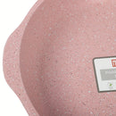 Ollas y Sartén ceramico Antiadherente  9 Piezas Color Rosado Granito, Mango Efecto Madera, 100% libre de teflon