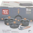 Ollas y Sartén ceramico Antiadherente  9 Piezas Color Rosado Granito, Mango Efecto Madera, 100% libre de teflon