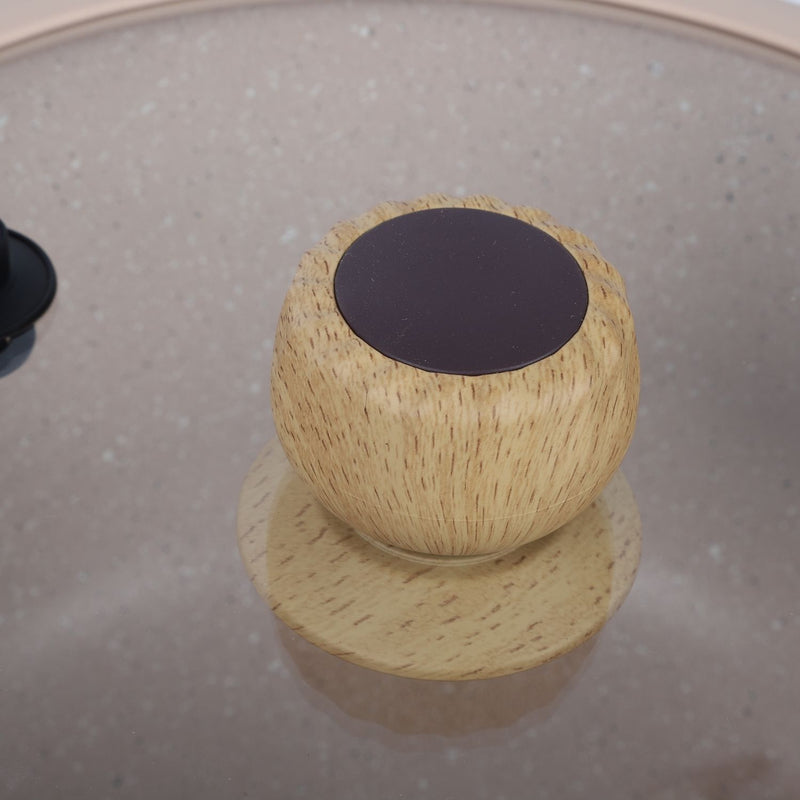 Ollas, Sartén, Utensilios Antiadherente  ceramico Eco- Friendly con Mango de Madera. Set de 12 Piezas, Color Beige. Batería de Cocina. 100% libre de teflon