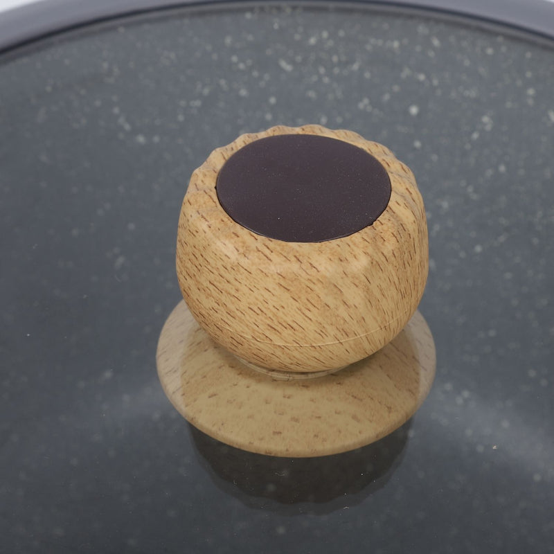 Ollas, Sartén, Utensilios Antiadherente granito Eco-Friendly con Mango de Madera Set de 12 Piezas, Color Gris. Batería de Cocina. 100% libre de teflon