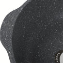 Ollas, Sartén, Utensilios Antiadherente granito Eco-Friendly con Mango de Madera Set de 12 Piezas, Color Gris. Batería de Cocina. 100% libre de teflon