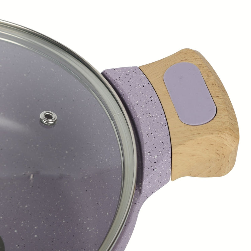 Ollas y Sartén Antiadherente 9 Piezas Color Morado 100% libre de teflon con mango de madera y revestimiento Cerámico.