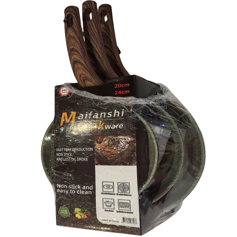 Sartenes Antiadherentes granito Color Verde con Mango Imitación de Madera Tamaños: 20, 24,28cm 100% libre de teflon