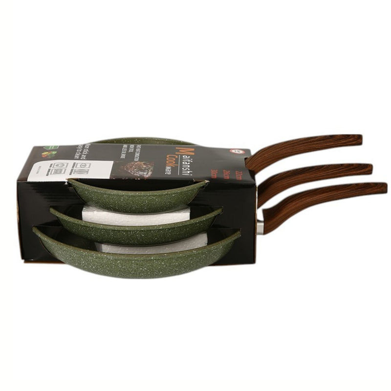 Sartenes Antiadherentes granito Color Verde con Mango Imitación de Madera Tamaños: 20, 24,28cm 100% libre de teflon