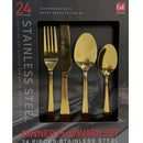Cubiertos Acero Inoxidable 24 Piezas Color Dorado . Ideal para 6 personas. Resistente, Brillante y Apto para Lavavajillas.