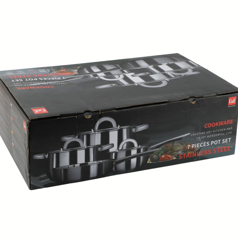 Ollas de Acero Inoxidable. Acabado Brillante Set de 7 Piezas. Color Plateado 100% libre de teflon