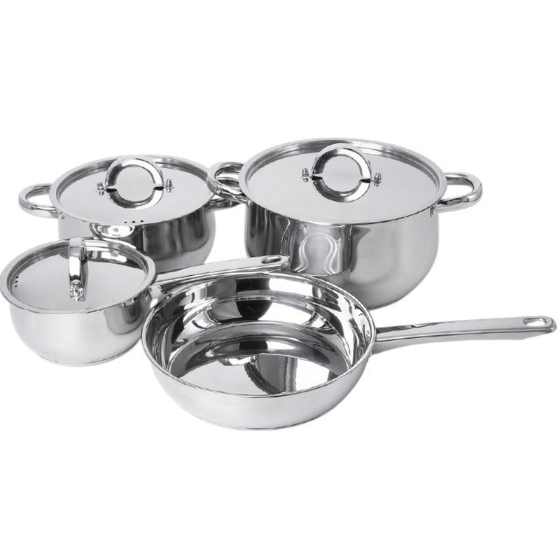 Ollas de Acero Inoxidable. Acabado Brillante Set de 7 Piezas. Color Plateado 100% libre de teflon