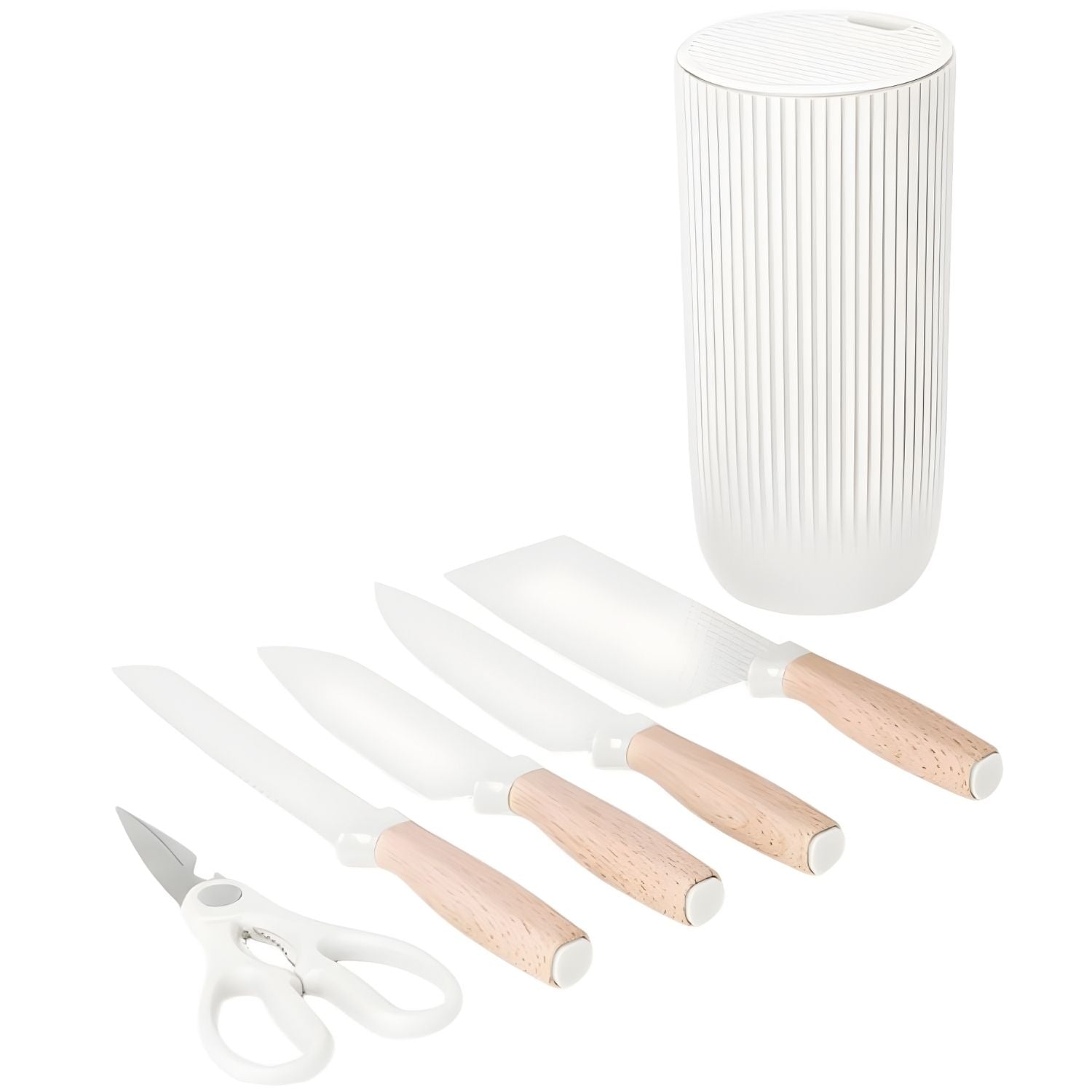 Cuchillos de Cocina  Color Blanco Set de 6 Piezas con Soporte. Diseño Texturizado Antiadherente.